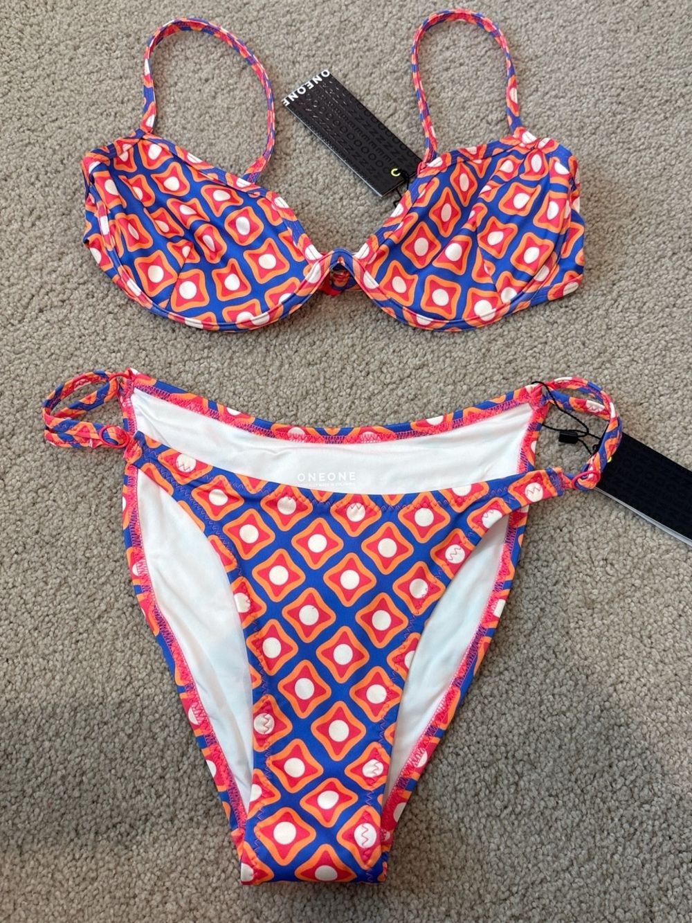 One One Orange & Blue Geometric Bikini Set
